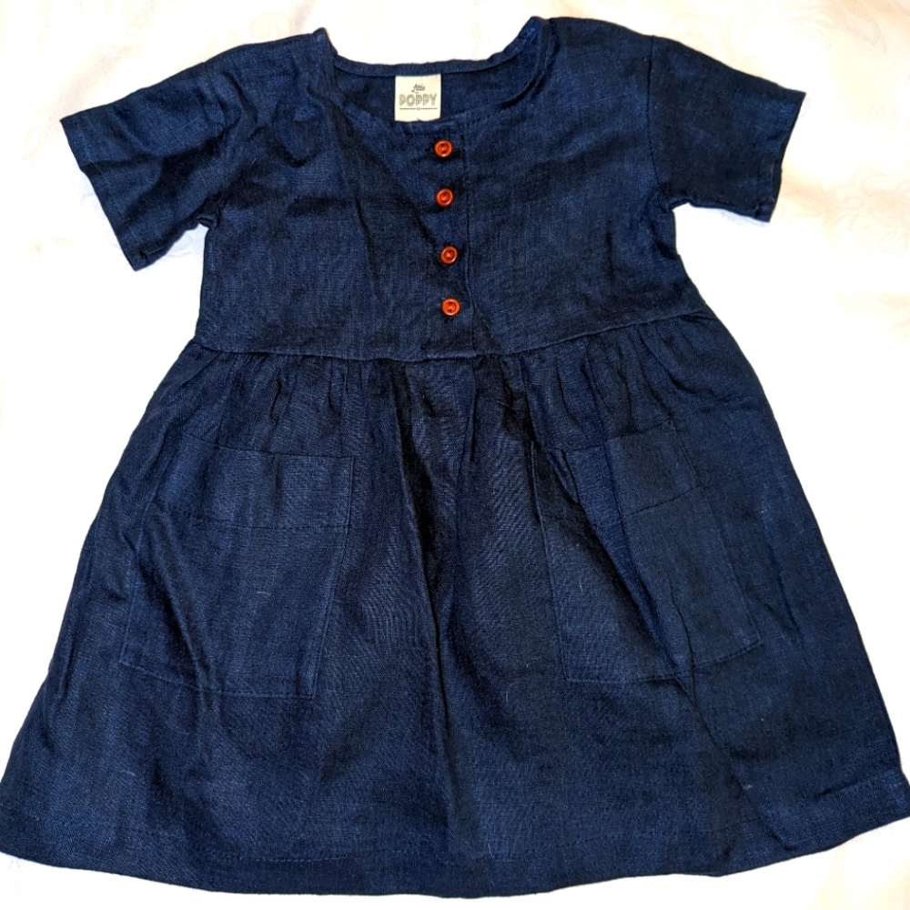 Little Poppy linen dress navy blue
